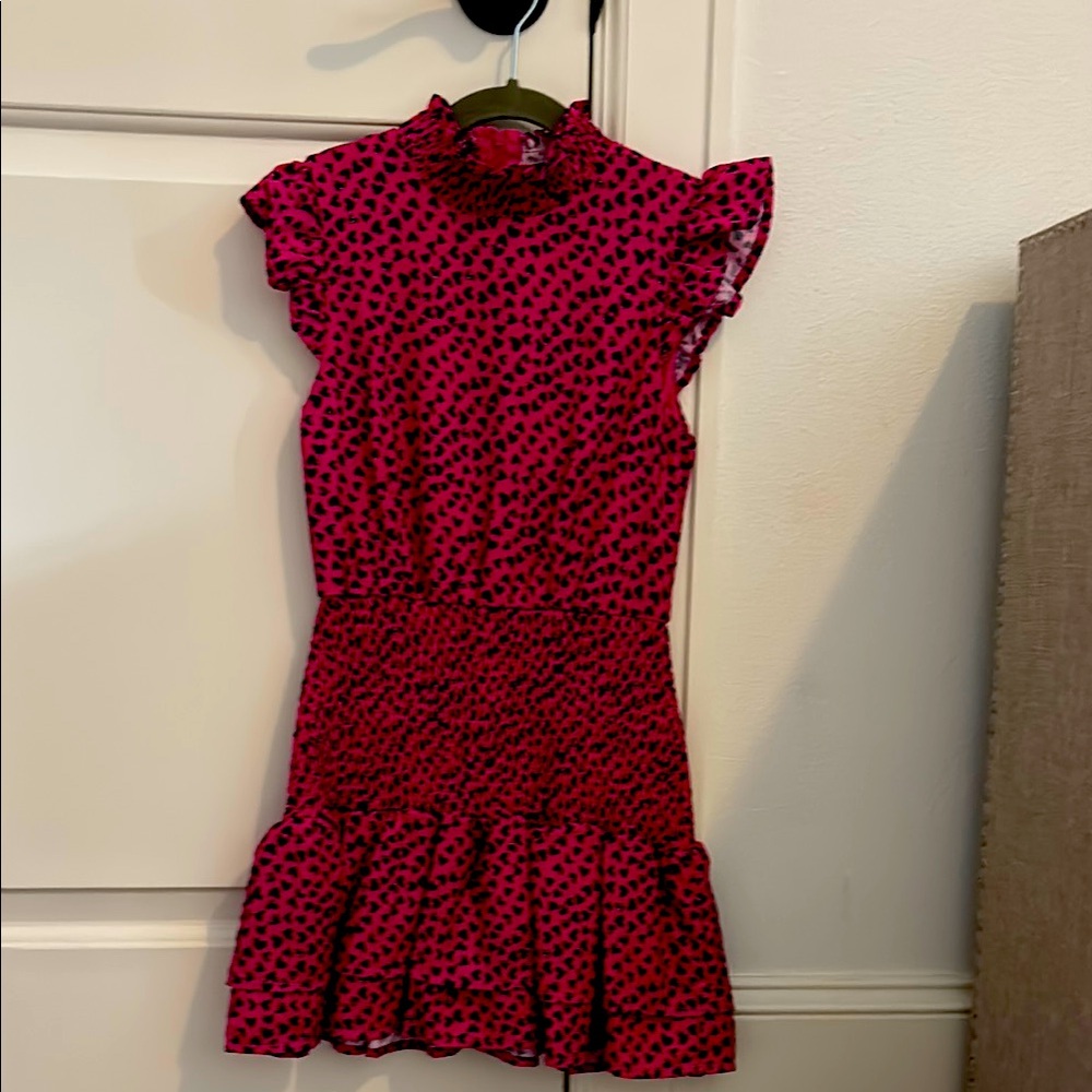 Black and Pink Fit and Flare Dress with Mock Neck